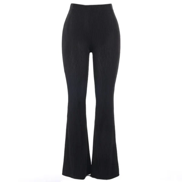 Black Rib-Knit Flared Trousers for Women