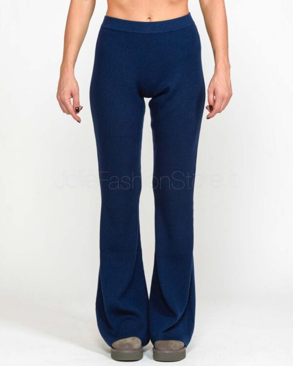 Blue Rib-Knit Flared Trousers for Women