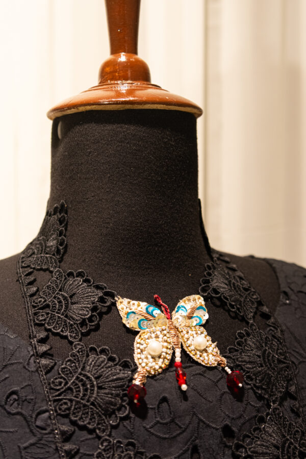 Black Chikankari Kurta with Butterfly Neckline