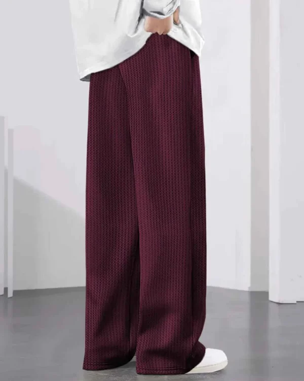 Maroon Waffle-Knit Flared Trousers for Women