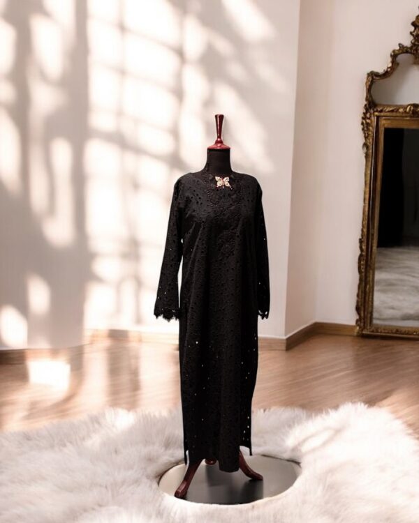 Black Chikankari Kurta with Butterfly Neckline