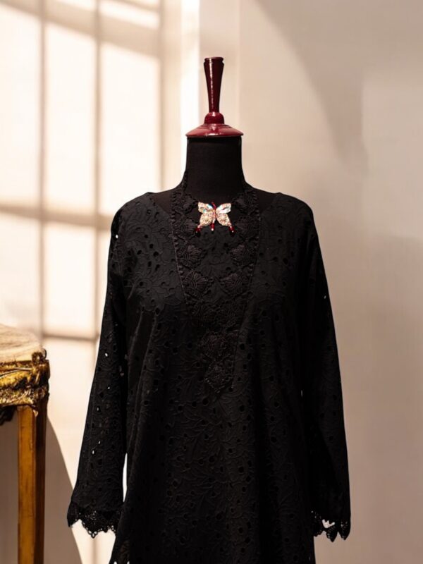Black Chikankari Kurta with Butterfly Neckline