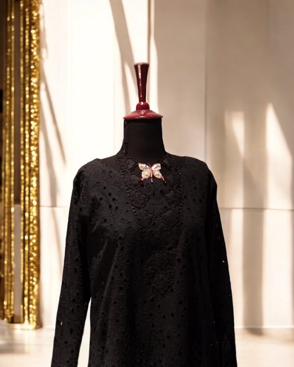 Black Chikankari Kurta with Butterfly Neckline