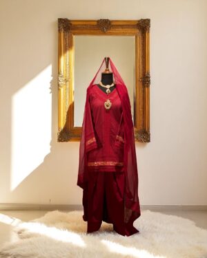 3pc Maroon Chikenkari Shalwar Suit