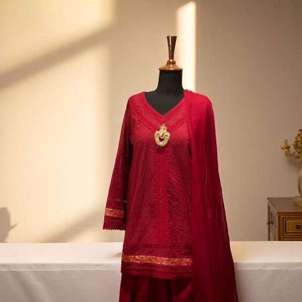 3pc Maroon Chikenkari Shalwar Suit