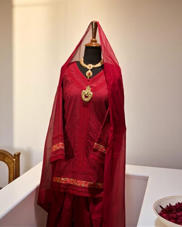 3pc Maroon Chikenkari Shalwar Suit