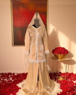Beige 3-Piece Formal Set with Lace Detailing