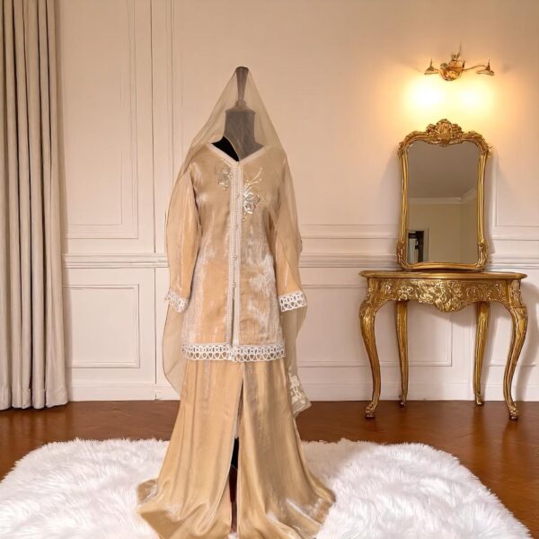 Beige 3-Piece Formal Set with Lace Detailing