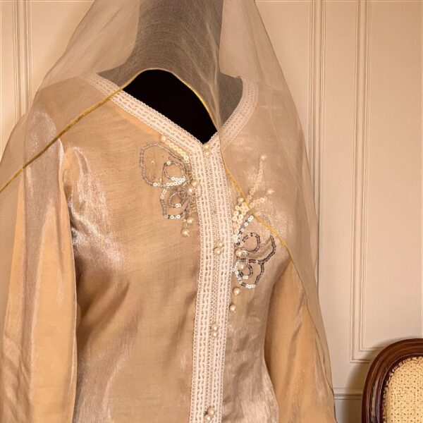 Beige 3-Piece Formal Set with Lace Detailing