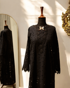 Black Chikankari Kurta with Butterfly Neckline